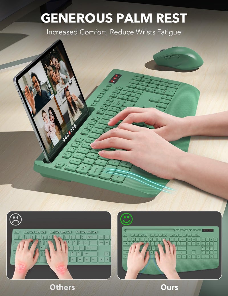 Trueque Wireless Keyboard and Mouse Combo - Full-Sized Ergonomic Keyboards with Wrist Rest, Phone Holder, Sleep Mode, Silent 2.4GHz Cordless Combo for Computer, Laptop, PC, Mac, Windows -Trueque - Image 2