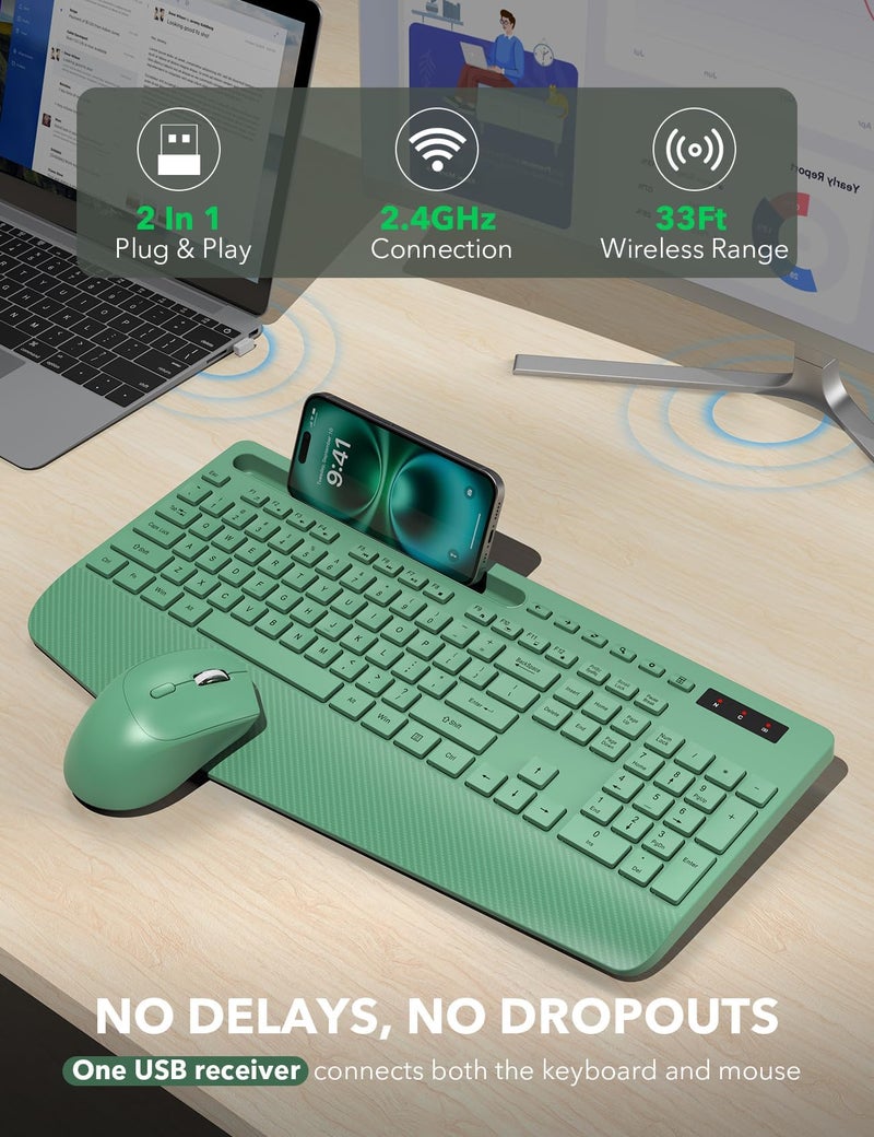 Trueque Wireless Keyboard and Mouse Combo - Full-Sized Ergonomic Keyboards with Wrist Rest, Phone Holder, Sleep Mode, Silent 2.4GHz Cordless Combo for Computer, Laptop, PC, Mac, Windows -Trueque - Image 4