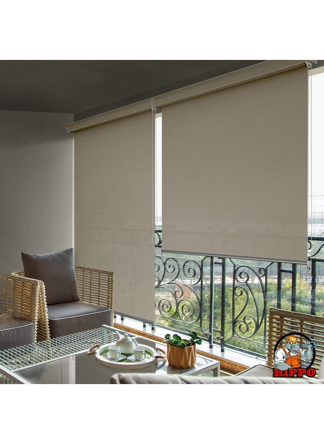 هيبو ستارة HIPPO Roller Blinds للظل الخارجي مصنوعة من مادة البولي إيثيلين عالي الكثافة مع حماية 95% من أشعة الشمس والأشعة فوق البنفسجية، وتصميم تدفق الهواء، وستائر شرفة قابلة للطي لتصفية الضوء (الصحراء الرملية، 4 أقدام × 7 أقدام)  - Image 1