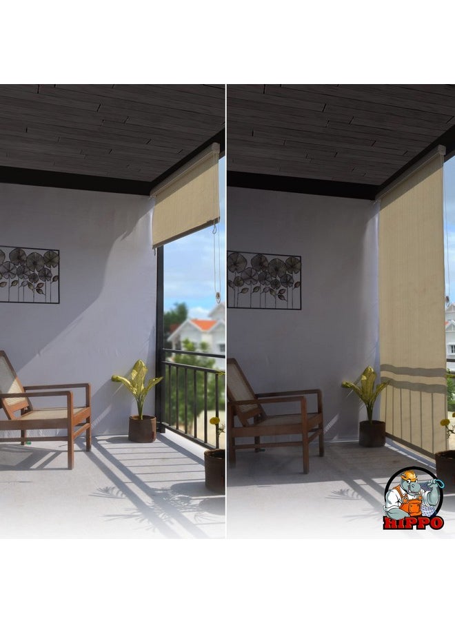 هيبو ستارة HIPPO Roller Blinds للظل الخارجي مصنوعة من مادة البولي إيثيلين عالي الكثافة مع حماية 95% من أشعة الشمس والأشعة فوق البنفسجية، وتصميم تدفق الهواء، وستائر شرفة قابلة للطي لتصفية الضوء (الصحراء الرملية، 4 أقدام × 7 أقدام)  - Image 5