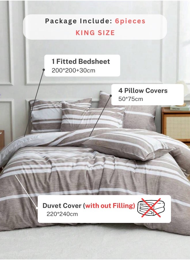 LUNA Home King Size 6 Piece Light Brown Striped Bedding Set  - Image 2
