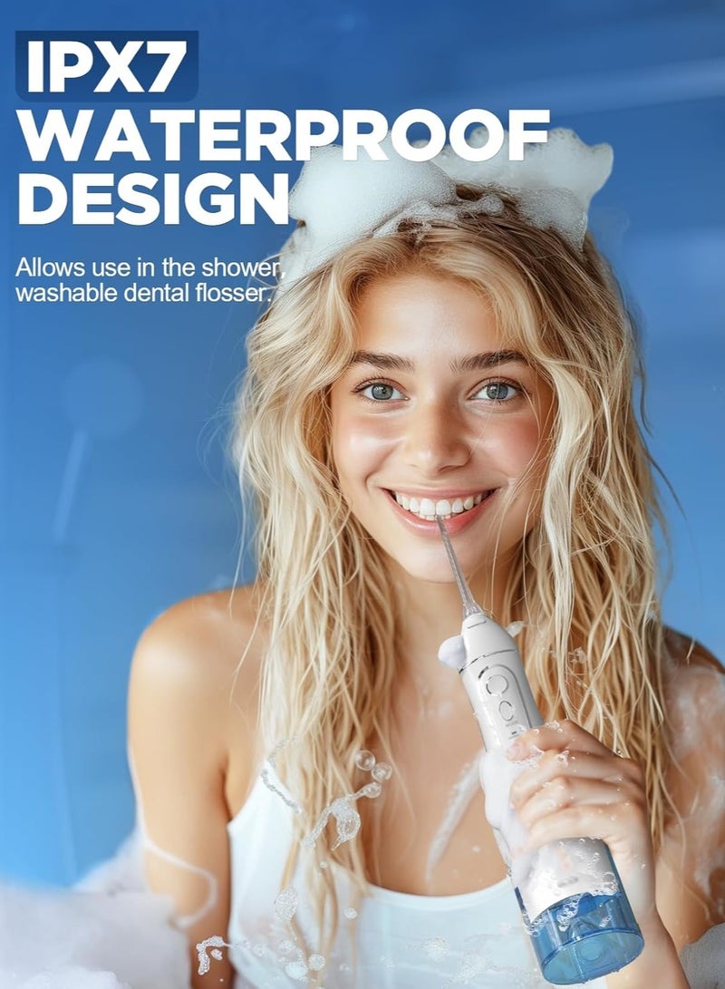 Water Dental Flosser Cordless for Teeth Cleaning - 4 Modes Oral Irrigator 300ML Braces Flossers Cleaner, Rechargeable Portable IPX7 Waterproof Powerful Battery for Travel Home - Image 4