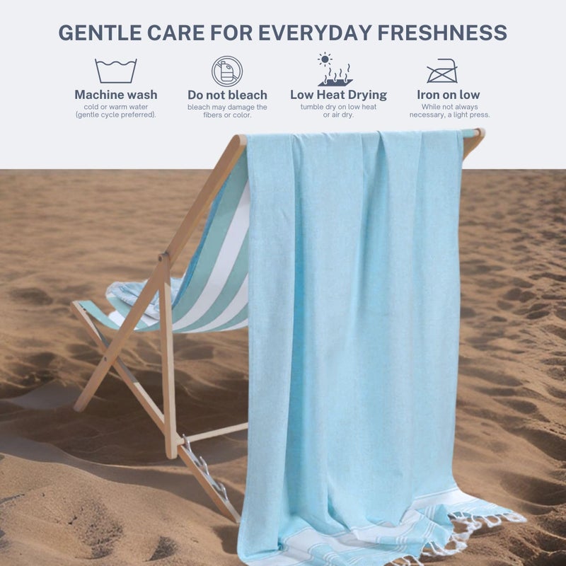 9Threads Cotton Turkish Beach Towel with Towels Oversized 36"x72" Pool Absorbent Extra Large Quick Dry Sand Travel Towel (Aqua Blue, 4 Pack) - Image 4