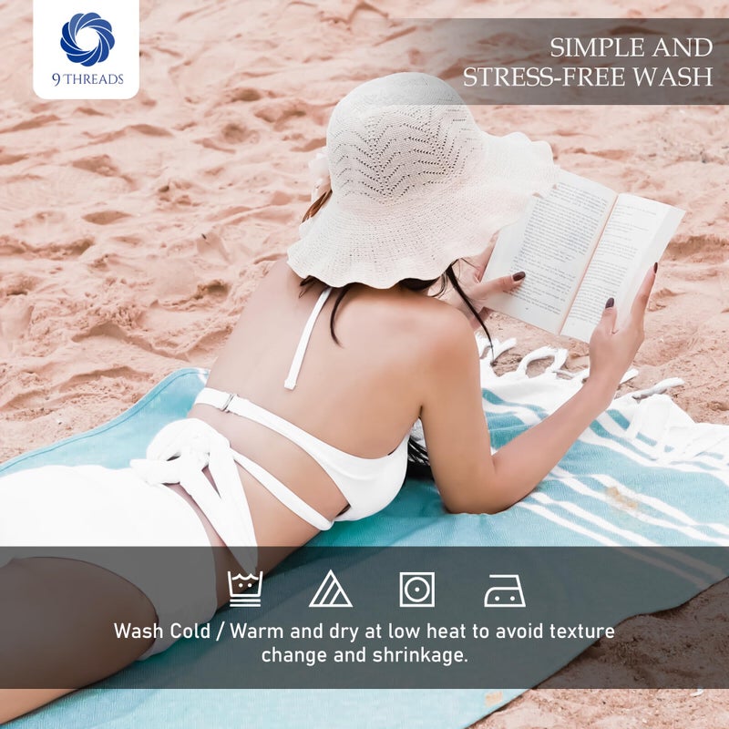 9Threads Cotton Turkish Beach Towel with Towels Oversized 36"x72" Pool Absorbent Extra Large Quick Dry Sand Travel Towel (Aqua Blue, 4 Pack) - Image 3