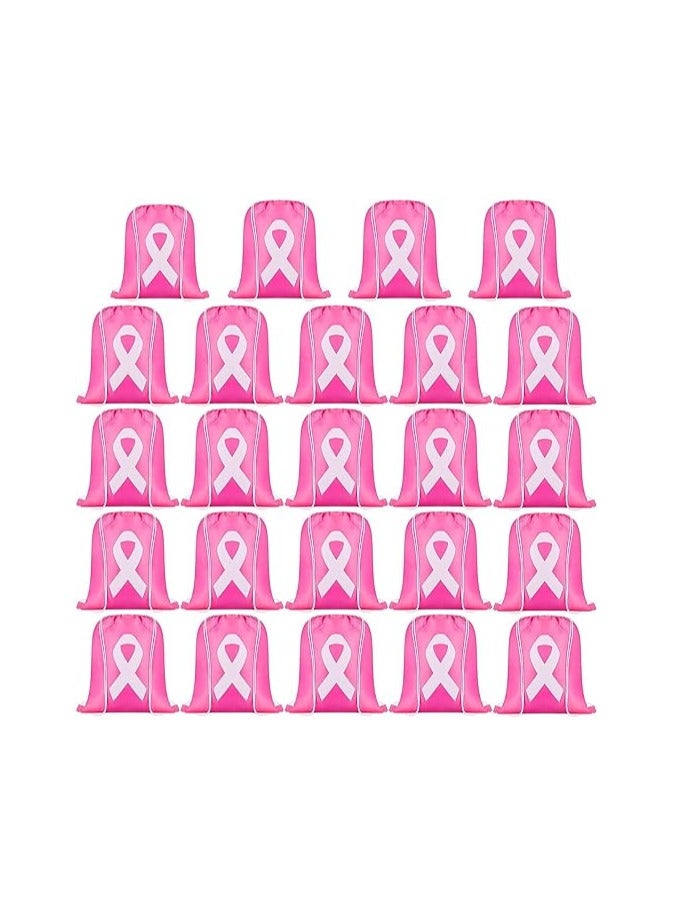 PRINTSHOP4ME 10 pcs of Pink BreastCancer Awareness Drawstring bag -Pink Ribbon Polyester Drawstring Bags -Hope Fight Sport Gym Sackpack for Women Travel Storage Accessories  - Image 1