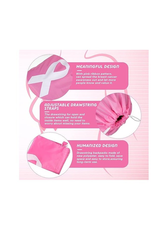 PRINTSHOP4ME 10 pcs of Pink BreastCancer Awareness Drawstring bag -Pink Ribbon Polyester Drawstring Bags -Hope Fight Sport Gym Sackpack for Women Travel Storage Accessories  - Image 3