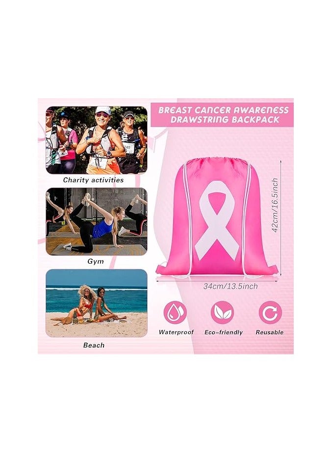 PRINTSHOP4ME 10 pcs of Pink BreastCancer Awareness Drawstring bag -Pink Ribbon Polyester Drawstring Bags -Hope Fight Sport Gym Sackpack for Women Travel Storage Accessories  - Image 2