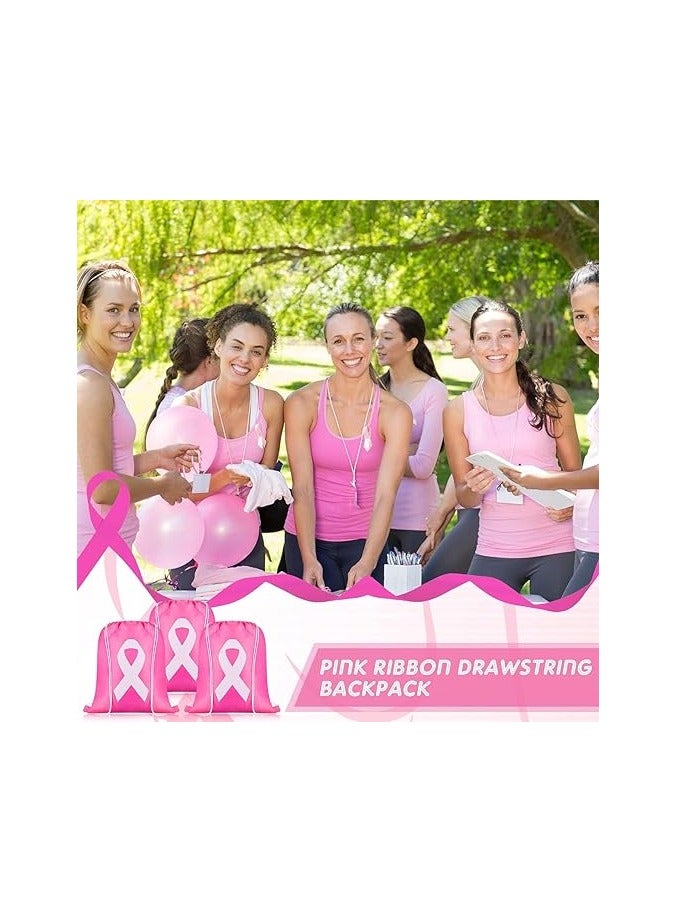 PRINTSHOP4ME 10 pcs of Pink BreastCancer Awareness Drawstring bag -Pink Ribbon Polyester Drawstring Bags -Hope Fight Sport Gym Sackpack for Women Travel Storage Accessories  - Image 4