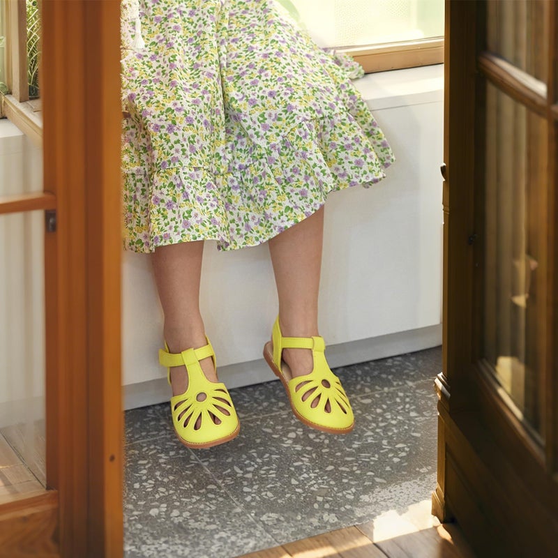 THEE BRON Toddler Girls Closed-Toe Sandals Sweet Retro Cutout Summer Dress Shoes(AA396 Toddler,Yellow/8M) - Image 4