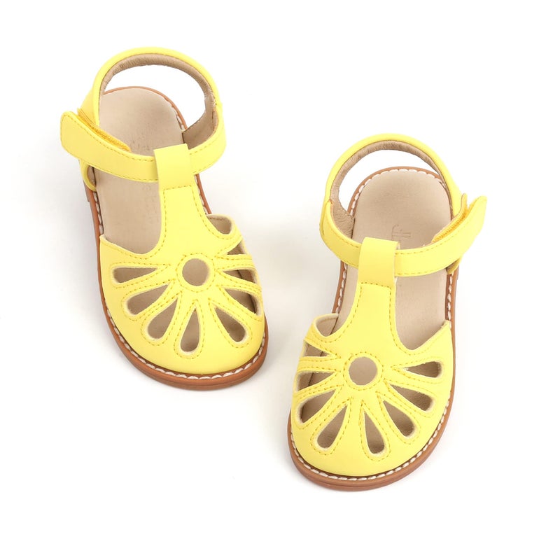 THEE BRON Toddler Girls Closed-Toe Sandals Sweet Retro Cutout Summer Dress Shoes(AA396 Toddler,Yellow/8M) - Image 1