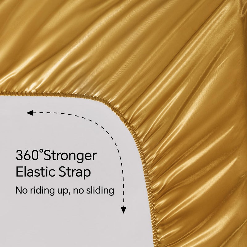 BEDELITE Satin Sheets Queen Size Bed Set, Luxury Soft Gold Silky Sheets for Hair and Skin, Similar to Silk Bed Sheets Set 4 Pieces with 1 Deep Pocket Fitted Sheet, 1 Flat Sheet, and 2 Pillowcases - Image 5