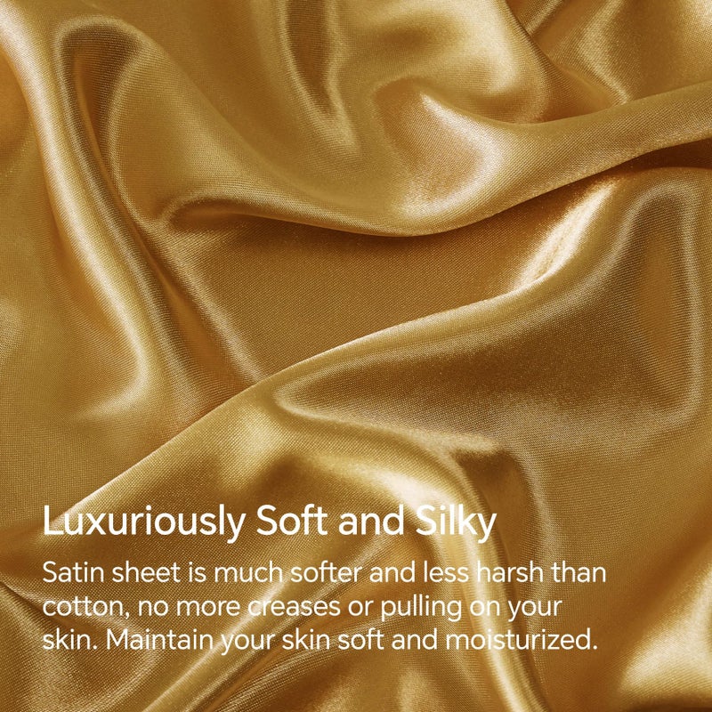 BEDELITE Satin Sheets Queen Size Bed Set, Luxury Soft Gold Silky Sheets for Hair and Skin, Similar to Silk Bed Sheets Set 4 Pieces with 1 Deep Pocket Fitted Sheet, 1 Flat Sheet, and 2 Pillowcases - Image 3