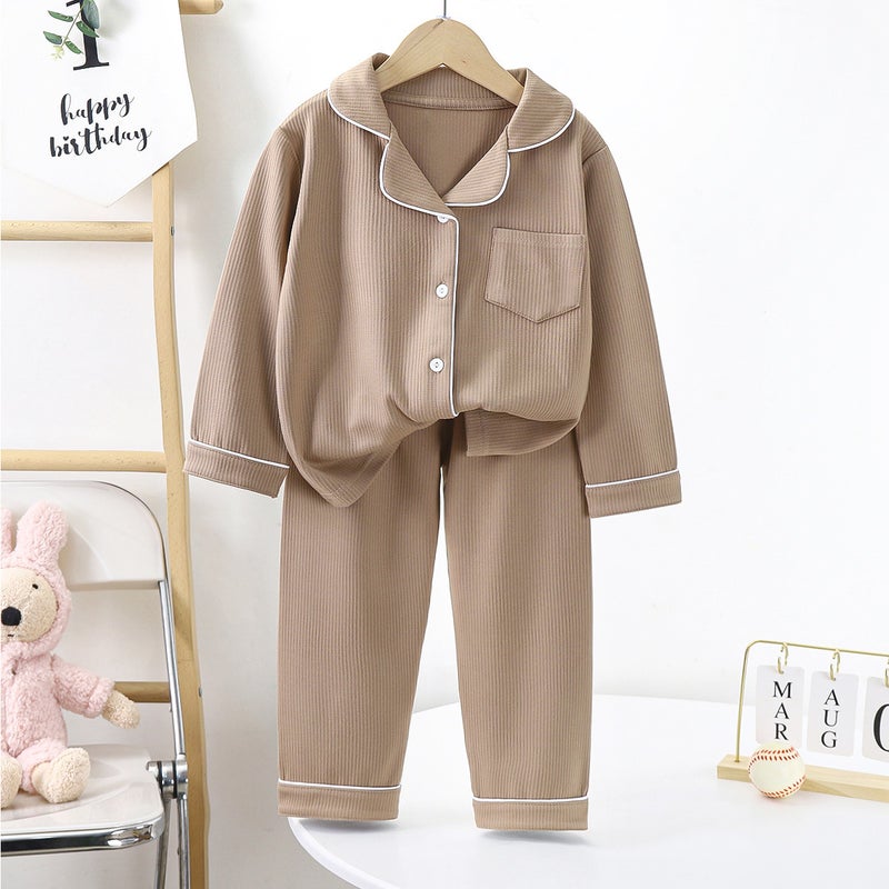 Velvet Collar Kids Pajama Set SY07-pajamas Brown 
