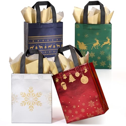 STYPOP 32 Pack 10 Christmas Gift Bags Medium Size with Tissue Paper Reusable NonWoven Christmas Tote Bags with Handles Perfect for Holiday Gift WrapParty Favor Supplies 102 83 4 - Image 1