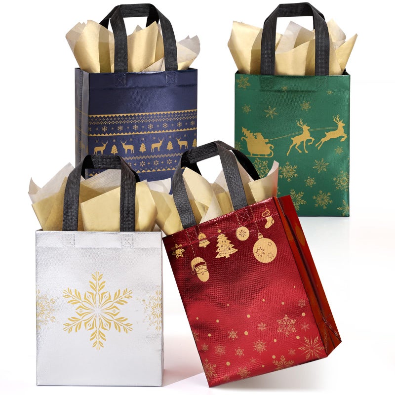 STYPOP 32 Pack 10 Christmas Gift Bags Medium Size with Tissue Paper Reusable NonWoven Christmas Tote Bags with Handles Perfect for Holiday Gift WrapParty Favor Supplies 102 83 4 - Image 2