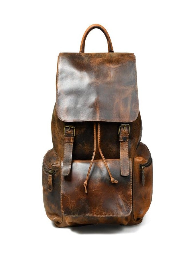 MaheTri Vortex Leather Backpack Burnt Brown | Elegant Handcrafted Leather Backpack | Stylish & Spacious with Main Compartment & 3 Outside Pockets (Burnt Brown) - Image 2