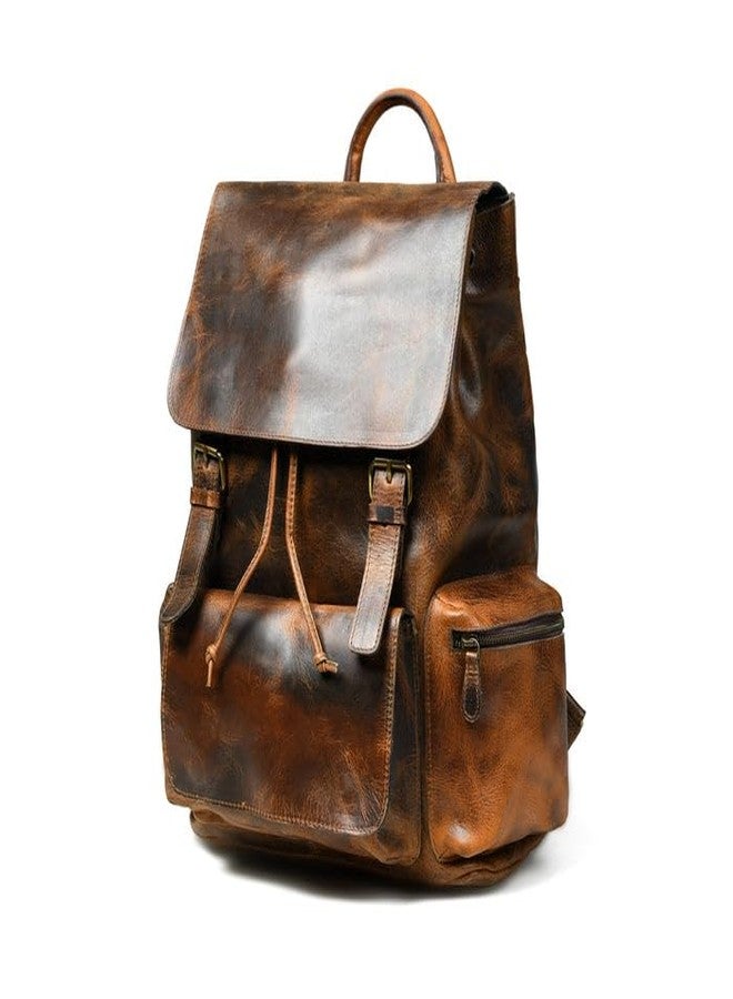 MaheTri Vortex Leather Backpack Burnt Brown | Elegant Handcrafted Leather Backpack | Stylish & Spacious with Main Compartment & 3 Outside Pockets (Burnt Brown) - Image 3