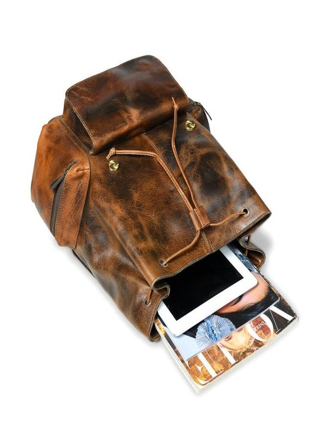 MaheTri Vortex Leather Backpack Burnt Brown | Elegant Handcrafted Leather Backpack | Stylish & Spacious with Main Compartment & 3 Outside Pockets (Burnt Brown) - Image 4