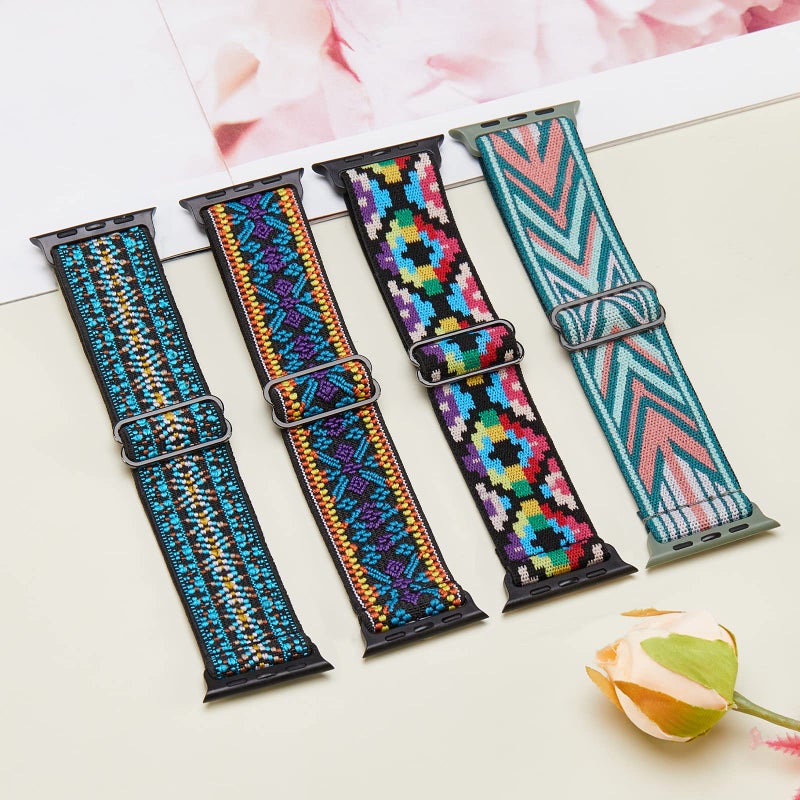 CCnutri Stretchy Nylon Solo Loop Bands Compatible with Apple Watch 38mm 40mm 41mm 42mm 44mm 45mm 49mm, Sport Elastic Wristbands Women Men Straps for iWatch Series 9/8/7/6/5/4/3/2/1/SE/Ultra/Ultra 2, 4 Pack - Image 4