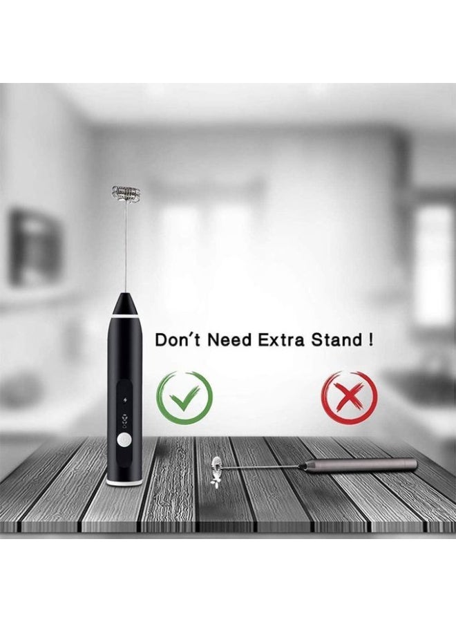 مضرب نسكافية والة صنع رغوة الحليب الكهربائي القابلة لاعادة الشحن بمنفذ USB مع 2 خفاقة من الفولاذ مقاوم للصدأ، مضرب بيض محمول باليد بـ3 سرعات - Image 4