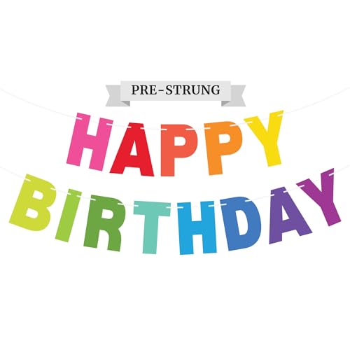 Perfect Occasion PreStrung Happy Birthday Banner No DIY Colorful Birthday Party Banner PreStrung Garland on 8 ft Strands Bold Multi Color Rainbow Bday Party Decorations Decor Did We Mention No DIY - Image 1
