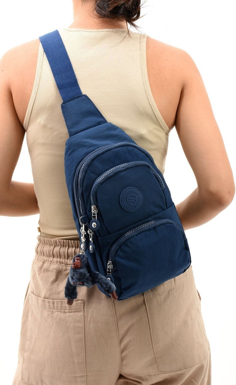 Sanmorris Unisex Crumple Fabric Water Resistant Crossbody Navy Blue Shoulder and Chest Bag  - Image 2