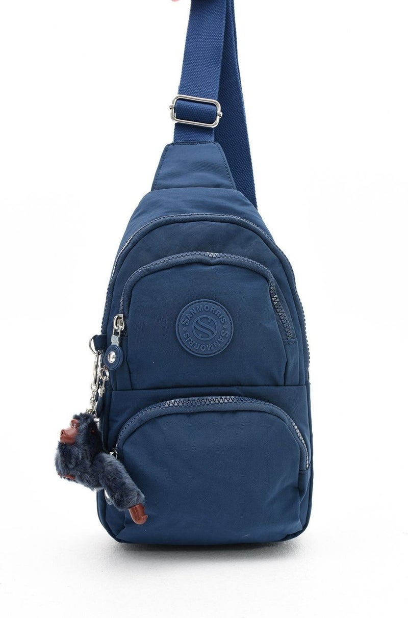Sanmorris Unisex Crumple Fabric Water Resistant Crossbody Navy Blue Shoulder and Chest Bag  - Image 3