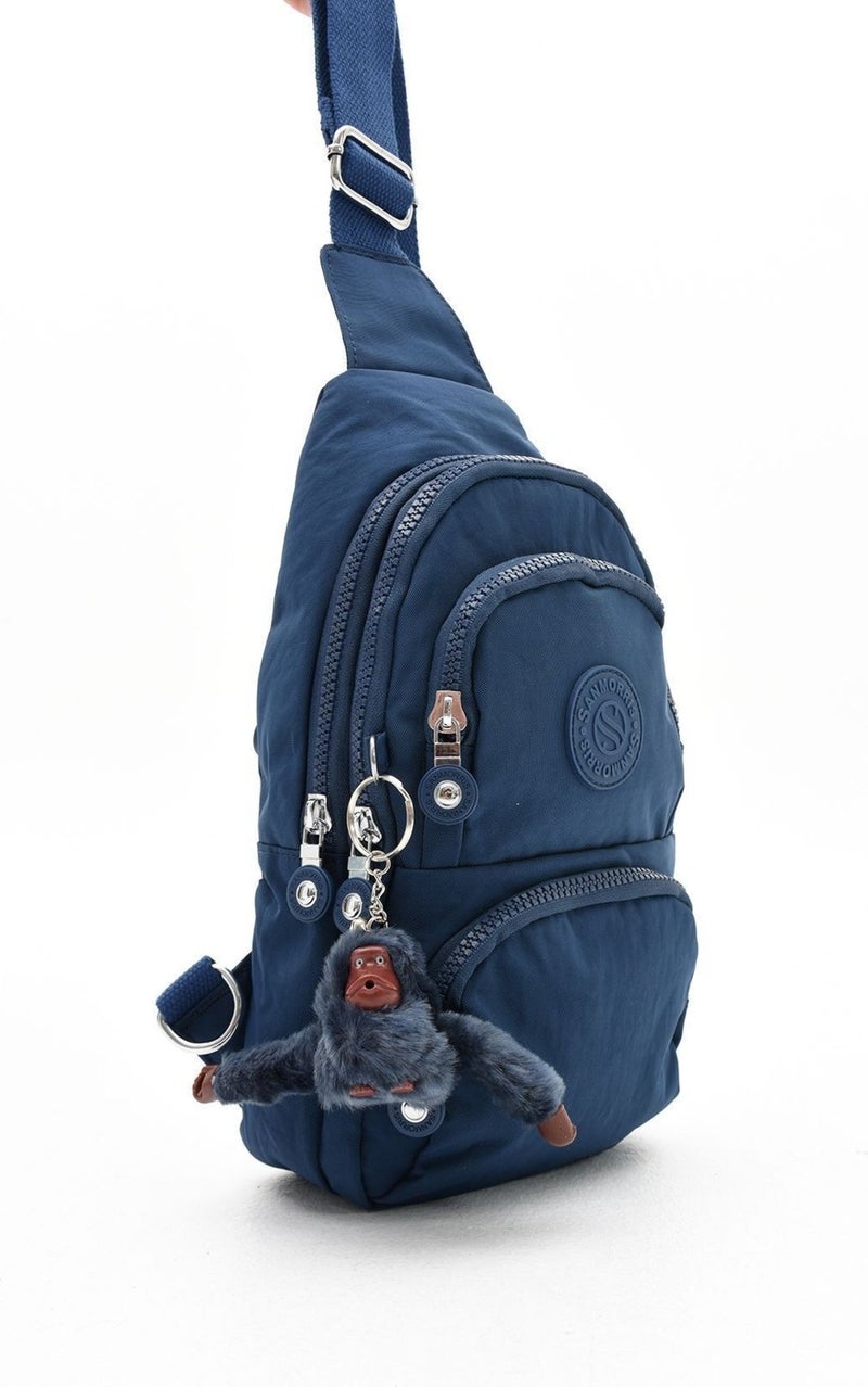 Sanmorris Unisex Crumple Fabric Water Resistant Crossbody Navy Blue Shoulder and Chest Bag  - Image 4