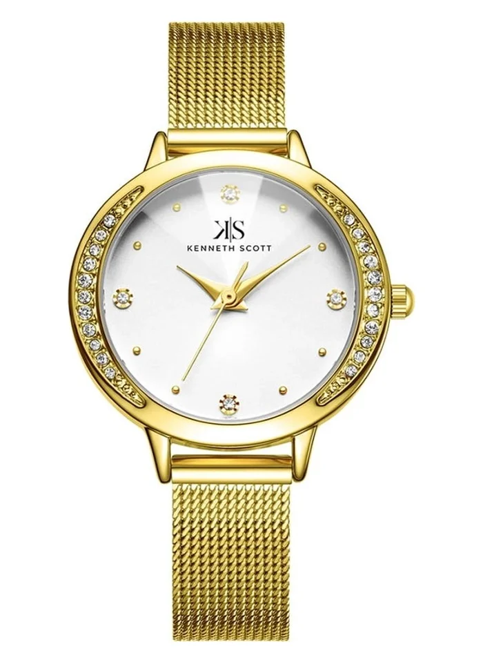KENNETH SCOTT Kenneth Scott K22523-GMGW Women's Analog Display Watch & Stainless Steel Strap Gold