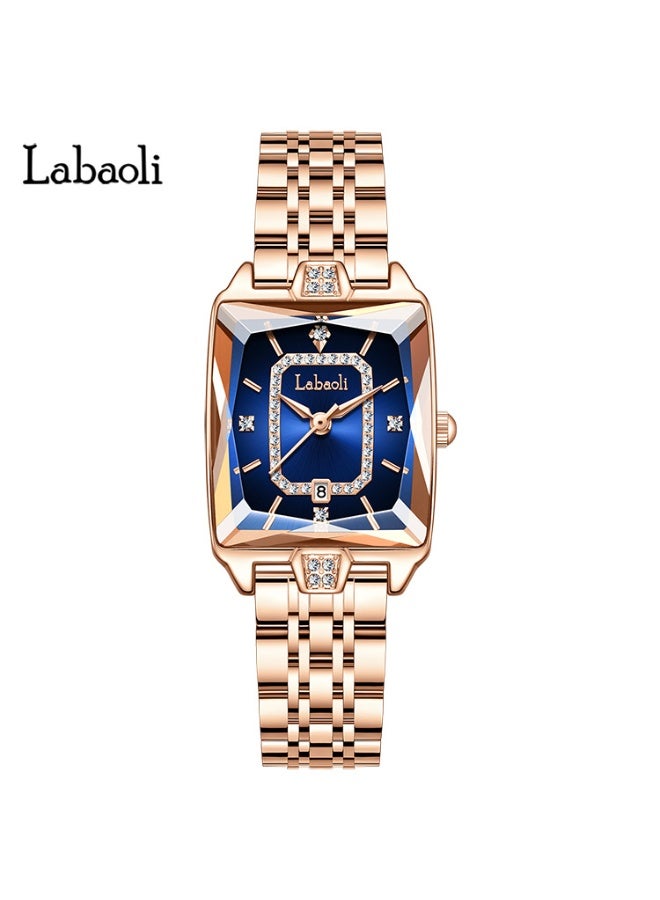 Labaoli Luxury Square Women Watch Rhinestone Dial Rose Gold Metal Bracelet Quartz Wristwatch with Calendar - Image 1