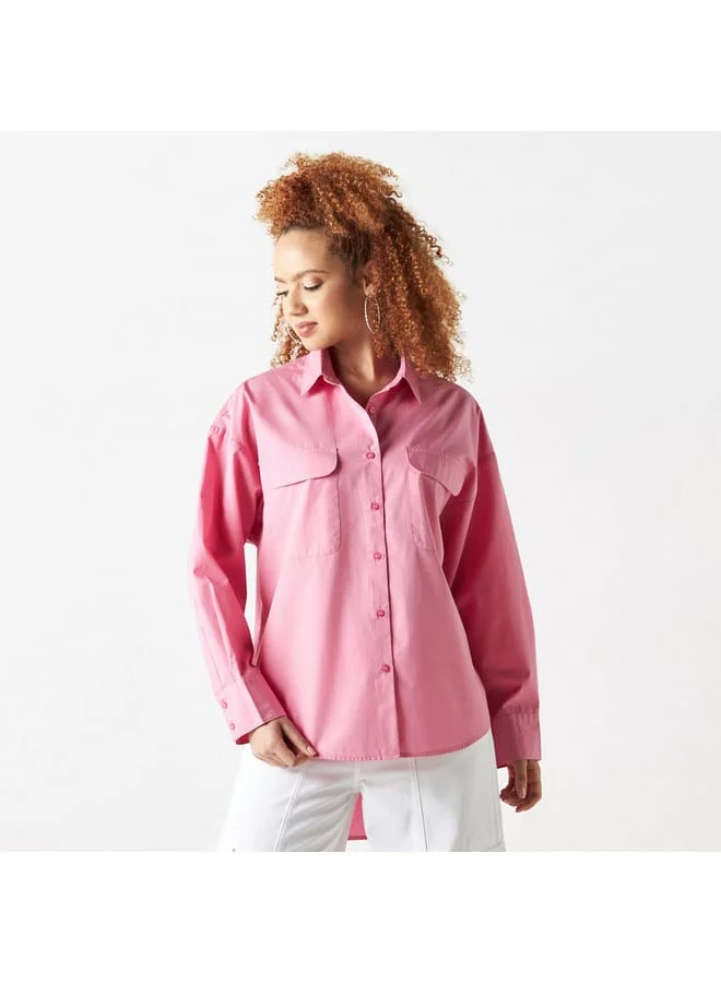 Lee Cooper Lee Cooper Longline Shirt with High-Low Hem and Pockets