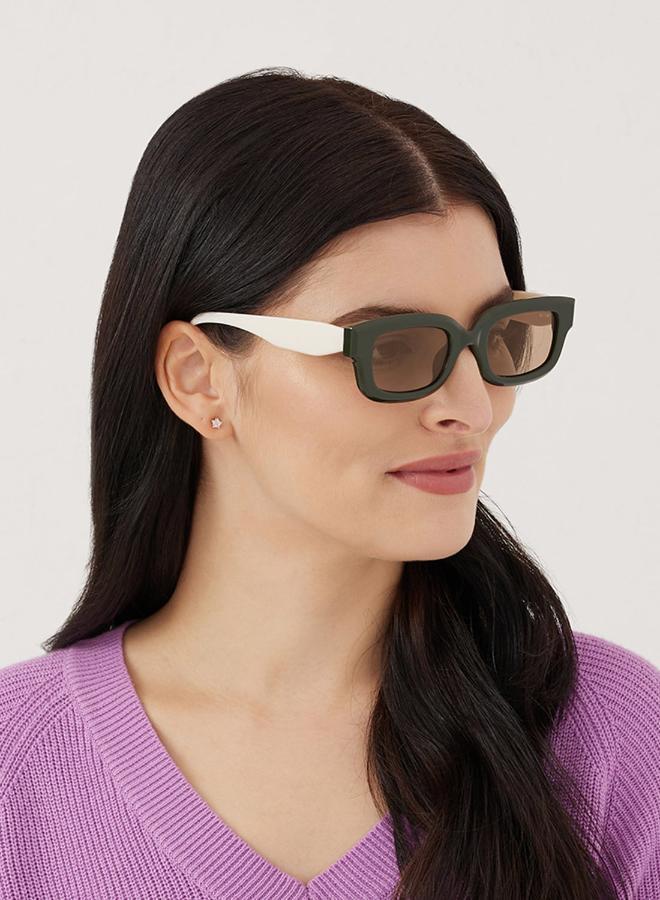 بلاك أوت نظارات شمسية نسائية مستطيلة بحماية  أخضر، بني - Image 5