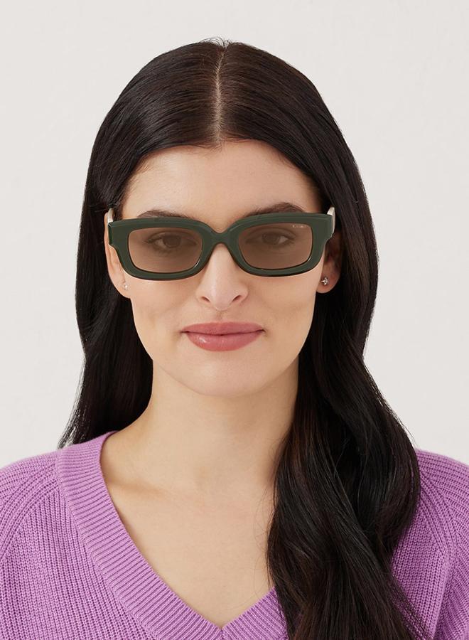 بلاك أوت نظارات شمسية نسائية مستطيلة بحماية  أخضر، بني - Image 4