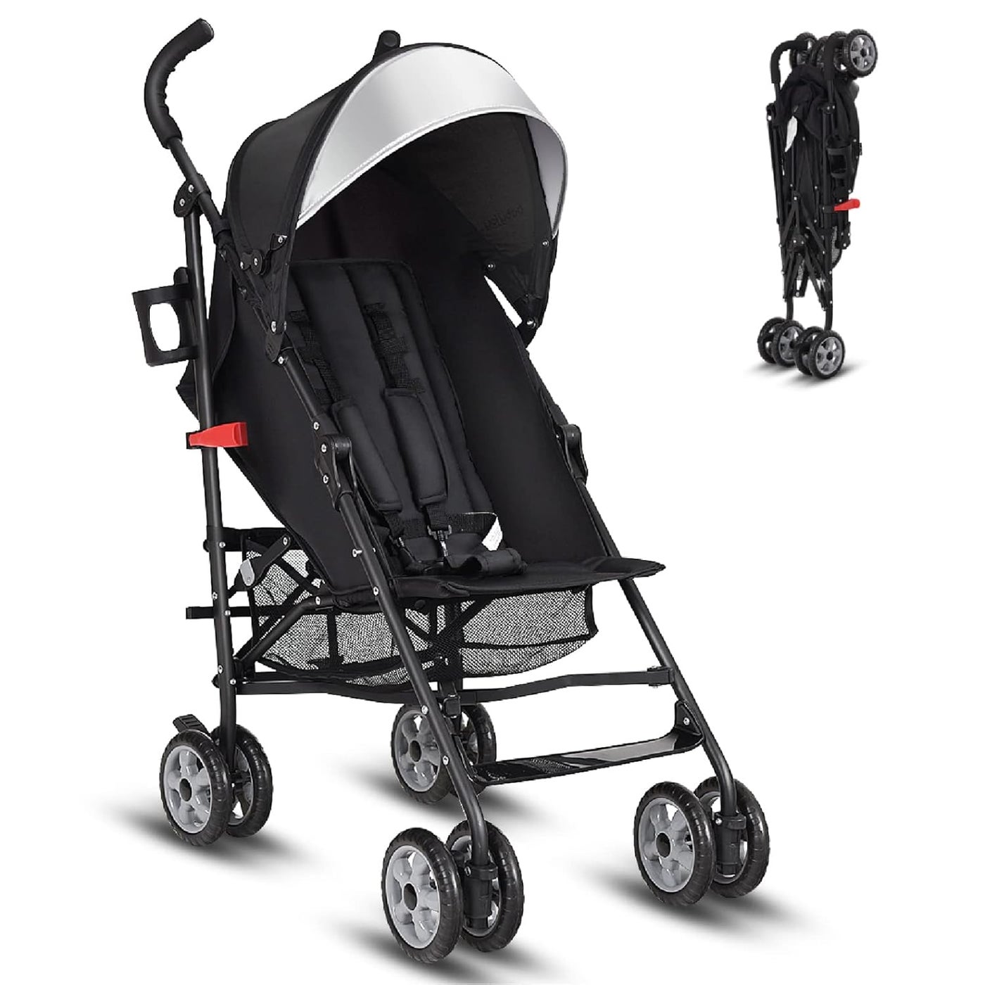 HONEY JOY Baby Lightweight Stroller Compact Travel Stroller for Airplane Adjustable Backrest Canopy 5Point Harness Cup Holder Storage Basket Foldable Umbrella Stroller for Toddlers Black