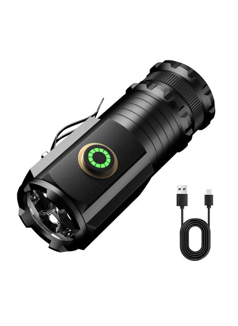 LED Emergency Torch Light Handheld Flashlight 5000 High Lumens,Rechargeable Torch Water Resistant with 5 Modes,Compact Pocket Clip Torchs for Outdoor Activity & Emergency,Camping,Hiking