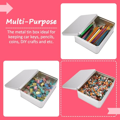 ZOFORTY 2Pcs Metal Tin Box, 8.6”x 6.3”x 2.5”Rectangular Empty Tin Box Containers with Lids, Large Tinplate Containers for Home Organizer, Gifts, Cookies, Pencil Case, Car Keys, Craft Storage, Silver Tone - Image 4