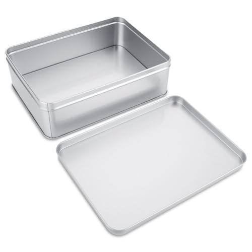 ZOFORTY 2Pcs Metal Tin Box, 8.6”x 6.3”x 2.5”Rectangular Empty Tin Box Containers with Lids, Large Tinplate Containers for Home Organizer, Gifts, Cookies, Pencil Case, Car Keys, Craft Storage, Silver Tone - Image 3