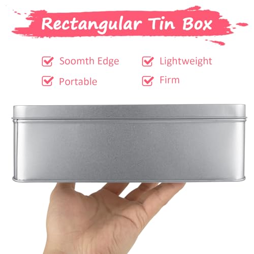 ZOFORTY 2Pcs Metal Tin Box, 8.6”x 6.3”x 2.5”Rectangular Empty Tin Box Containers with Lids, Large Tinplate Containers for Home Organizer, Gifts, Cookies, Pencil Case, Car Keys, Craft Storage, Silver Tone - Image 5