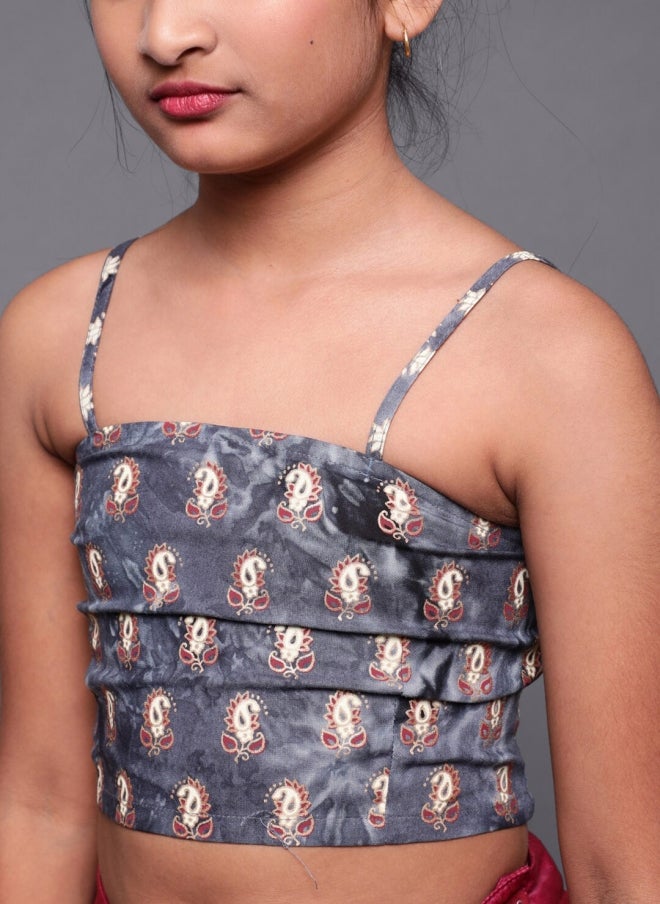 AKS Pink and Grey Lehenga Choli Set for Girls - Image 2