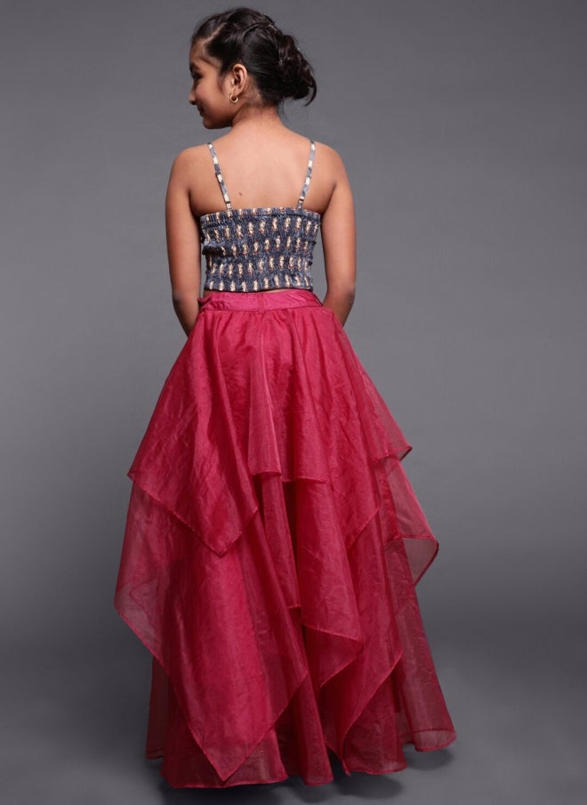 AKS Pink and Grey Lehenga Choli Set for Girls - Image 5