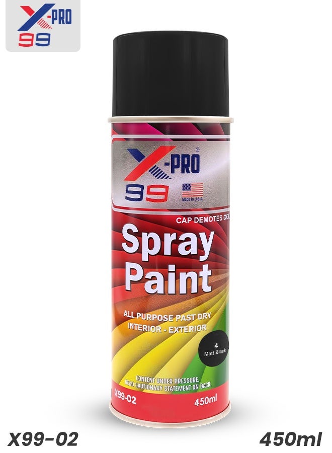 Xpro X-PRO 99 Matt Black Spray Paint 450ml | All Purpose Fast Dry Paint for Metal, Wood, Walls & Automotive Use | Interior & Exterior Use - Image 1