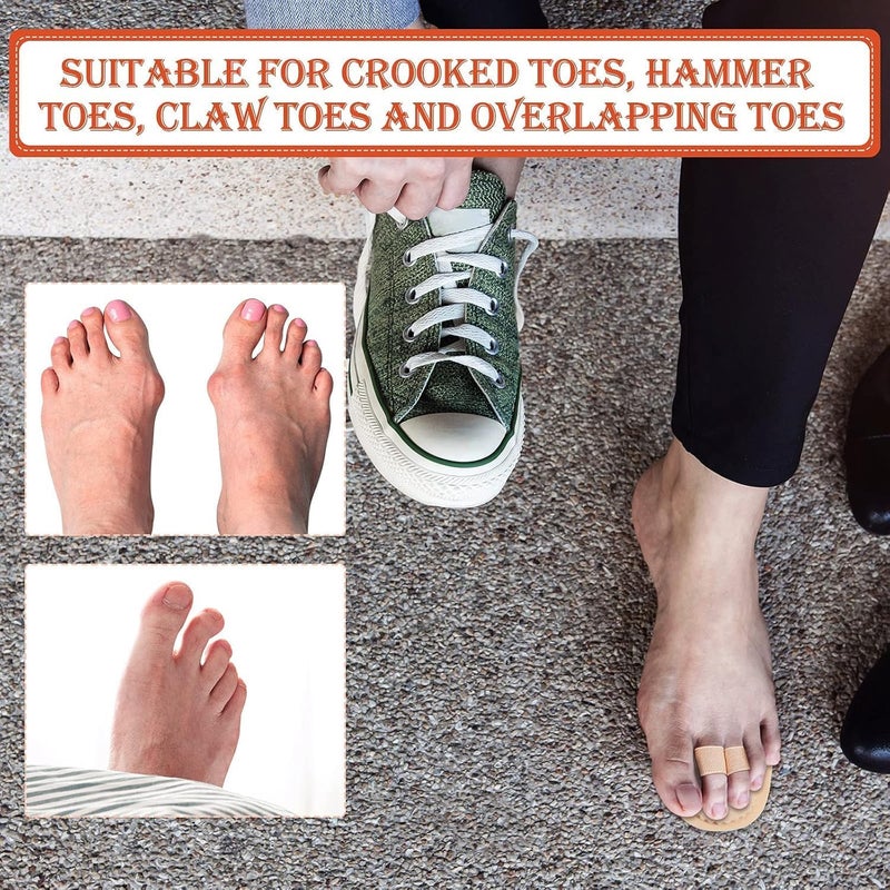 Double Toe Straightener Separator with Two Loops for Overlapping, Crooked and Hammer Toes, Claw Toe Relief Pads for Daily Foot Pain Pressure Relief (6 Pieces,Beige) - Image 2
