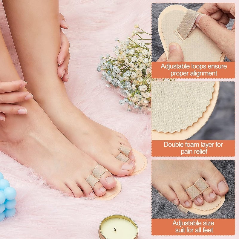 Double Toe Straightener Separator with Two Loops for Overlapping, Crooked and Hammer Toes, Claw Toe Relief Pads for Daily Foot Pain Pressure Relief (6 Pieces,Beige) - Image 4