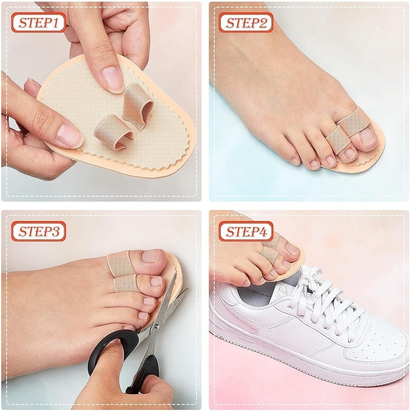 Double Toe Straightener Separator with Two Loops for Overlapping, Crooked and Hammer Toes, Claw Toe Relief Pads for Daily Foot Pain Pressure Relief (6 Pieces,Beige) - Image 3