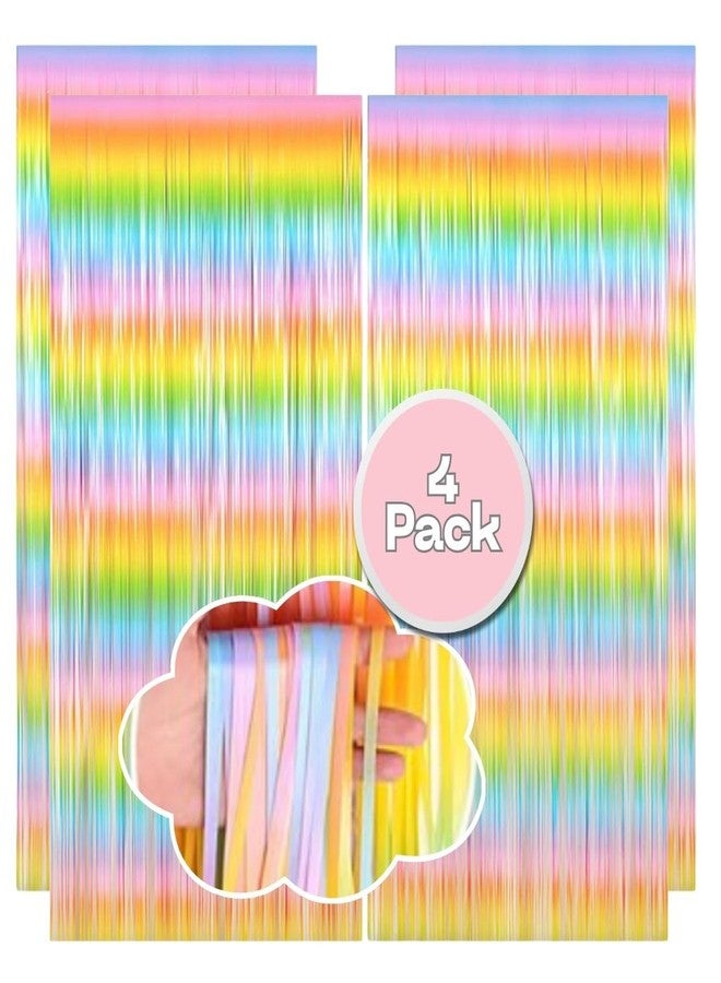 Shimmers Rainbow Foil Fringe Curtain 4 Pack Metallic Backdrop Decoration Anniversary Baby Shower Celebration Photo Booth Background Multicolor Streamer Wall Decor Supplies - Image 2