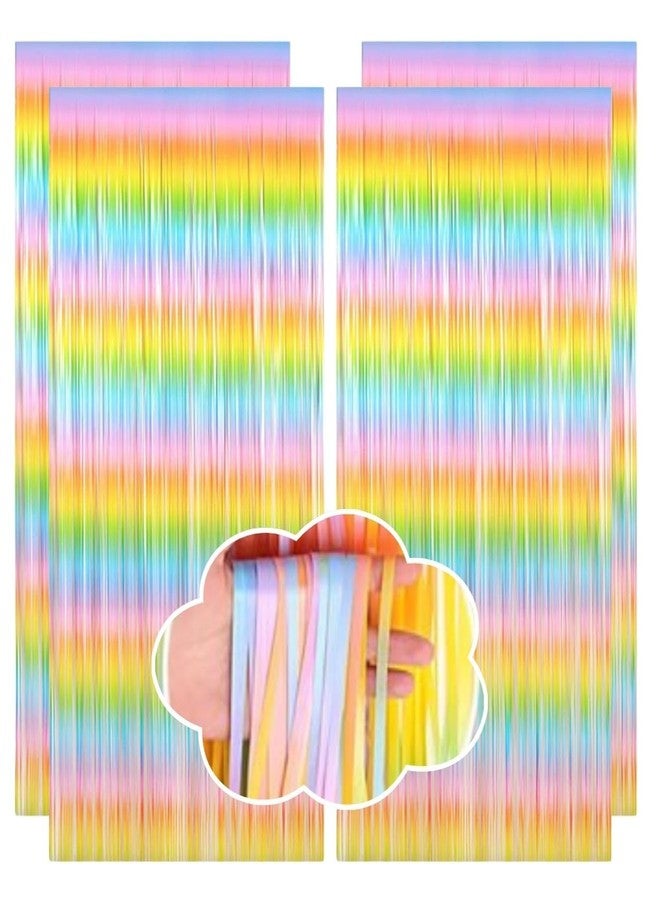 Shimmers Rainbow Foil Fringe Curtain 4 Pack Metallic Backdrop Decoration Anniversary Baby Shower Celebration Photo Booth Background Multicolor Streamer Wall Decor Supplies - Image 1