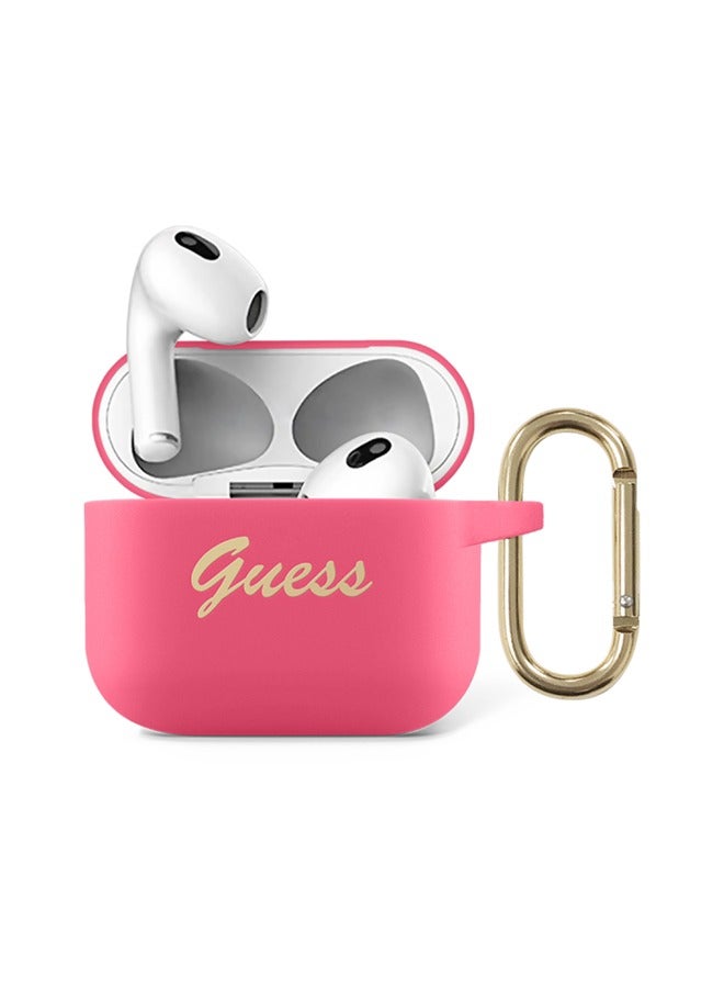 GUESS Silicone Printed Script Case with Ring for Airpods 3 - Fushia