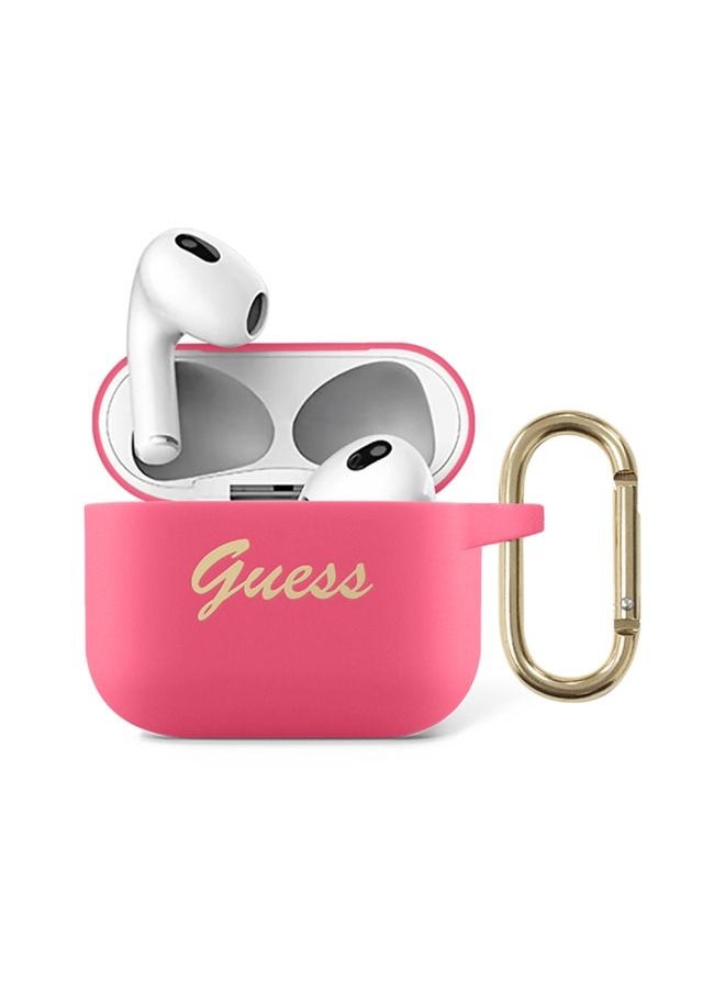 GUESS - Silicone Printed Script Case with Ring for Airpods 3 - Fushia - Image 1