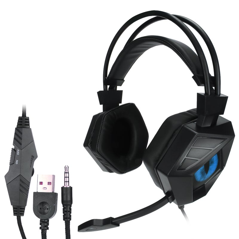 Gaming Headset Noise Cancelling USB 3.5mm Interface Over Ear RGB Headphone with Microphone for PS4 PC LaptopBlack Blue - Image 1