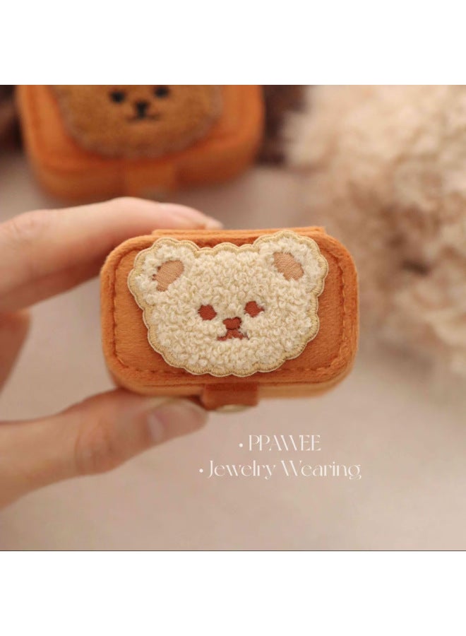 Cartoon Cute Bear Mini Ring And Earring Storage Box Velvet Portable Style Travel elry Box Accessory Box